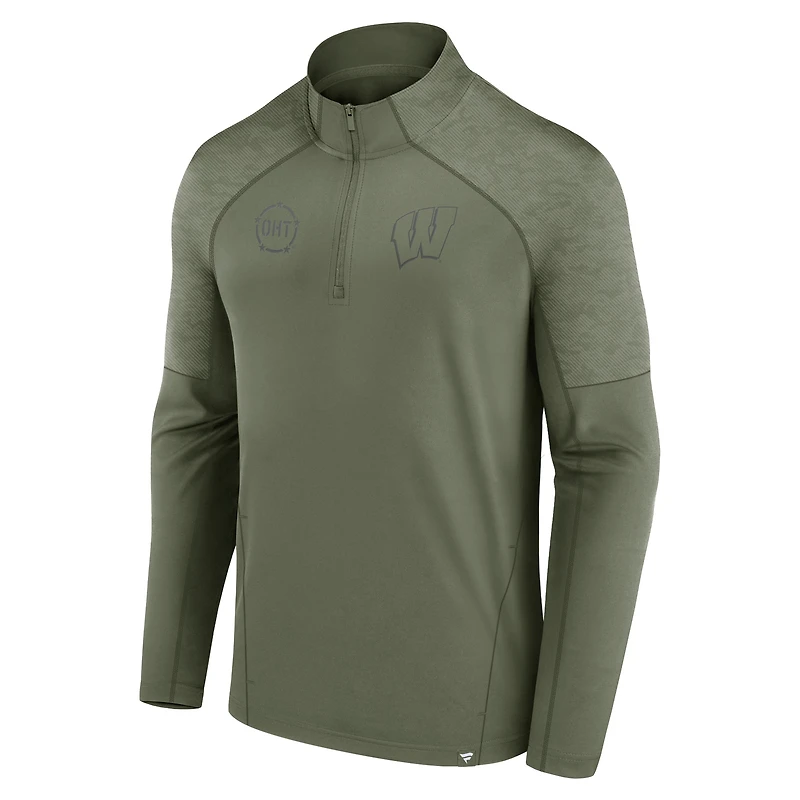 Veste à quart de zip Titan Raglan pour hommes Fanatics Olive Wisconsin Badgers OHT Military Appréciation