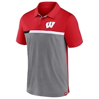 Men's Fanatics Red/Heathered Gray Wisconsin Badgers Split Block Color Polo