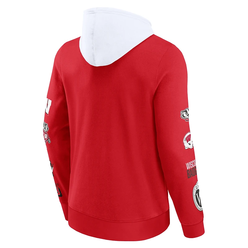 Sweat à capuche en polaire blocs de couleurs pour hommes Fanatics rouge/blanc Wisconsin Badgers
