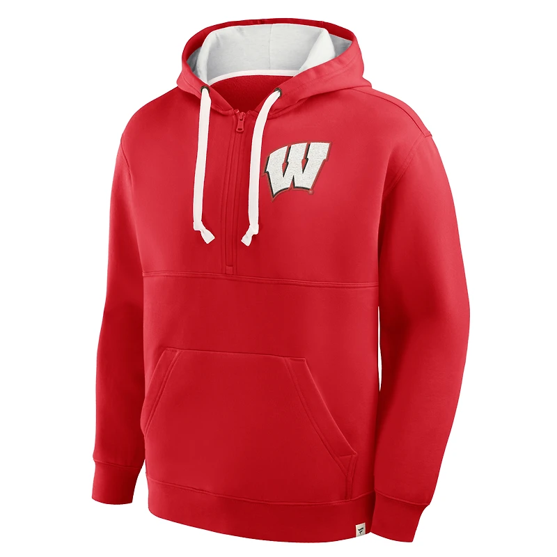 Men's Fanatics Red Wisconsin Badgers Hometown Premium Rise And Conquer Half-Zip Hoodie
