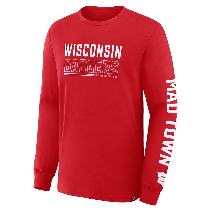 T-shirt à manches longues rouge pour homme Fanatics Wisconsin Badgers Quad Fuel The Fire
