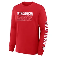 T-shirt à manches longues rouge pour homme Fanatics Wisconsin Badgers Quad Fuel The Fire