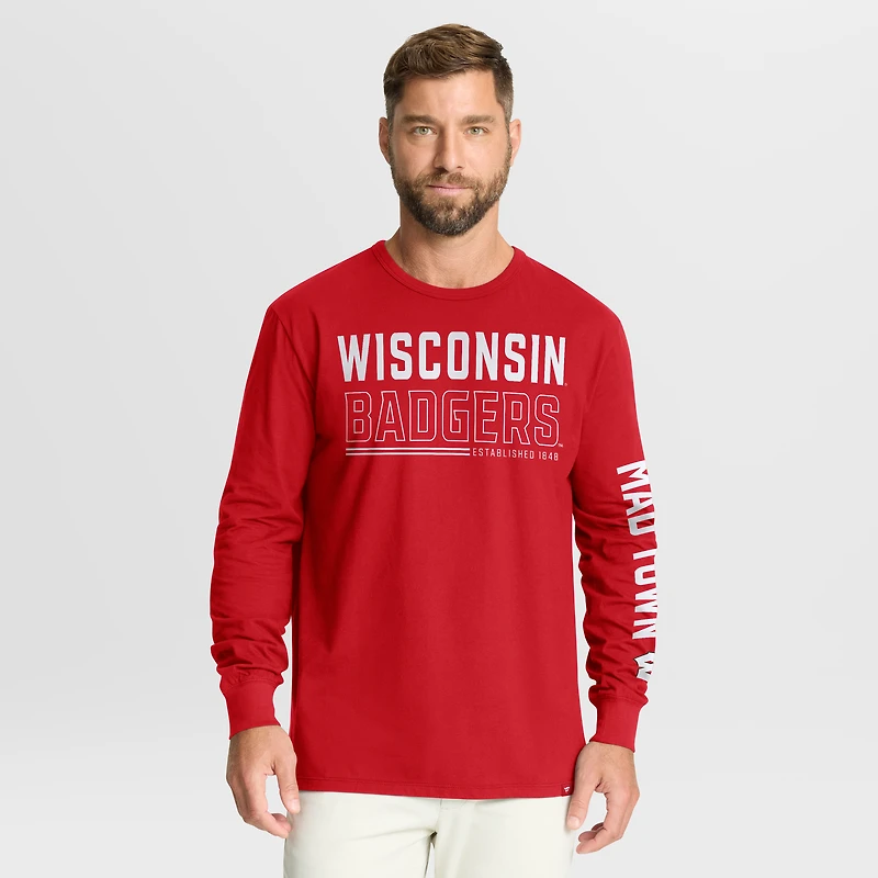 T-shirt à manches longues rouge pour homme Fanatics Wisconsin Badgers Quad Fuel The Fire