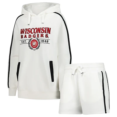 Men's Gameday Couture Cream Wisconsin Badgers Down, Set, Go Hoodie and Shorts Lounge Set