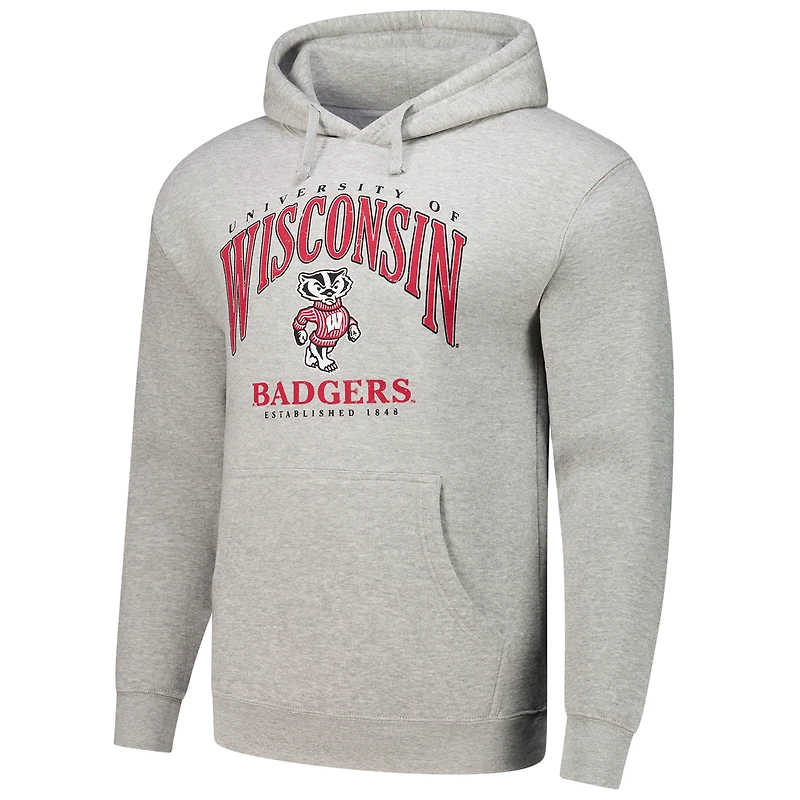 Sweat à capuche enfiler Essential Tall Arch pour homme, gris chiné, Wisconsin Badgers