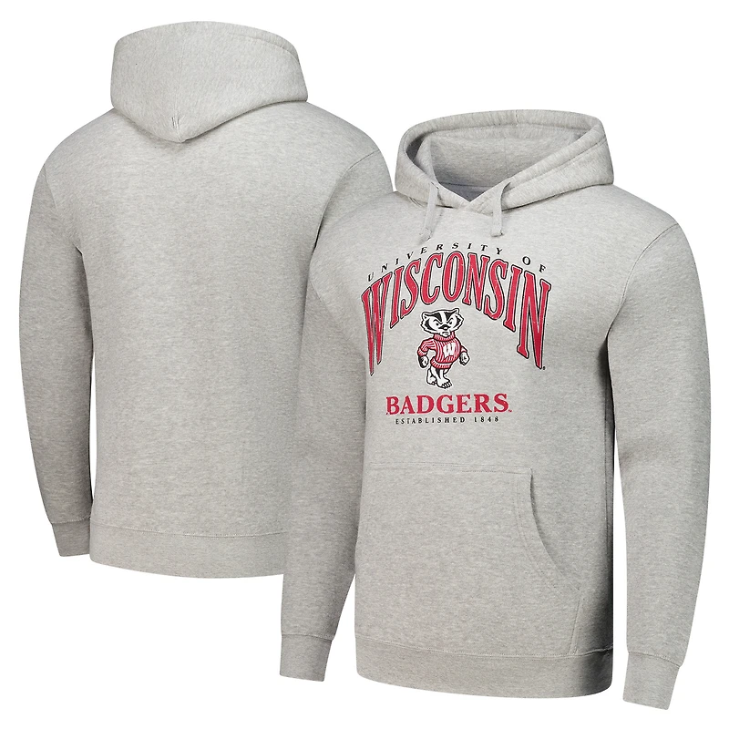 Sweat à capuche enfiler Essential Tall Arch pour homme, gris chiné, Wisconsin Badgers