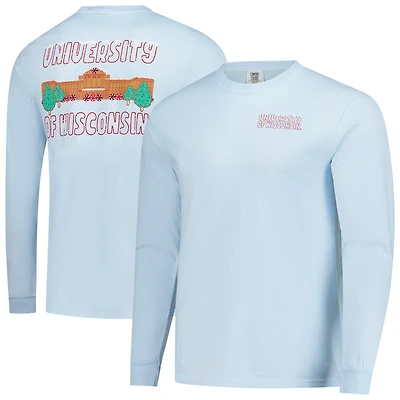 Men's Image One Light Blue Wisconsin Badgers Frosted Dreams Comfort Colors Long Sleeve T-Shirt