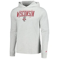 Men's League Collegiate Wear Ash Wisconsin Badgers Team Stack Tumble Long Sleeve Hooded T-Shirt