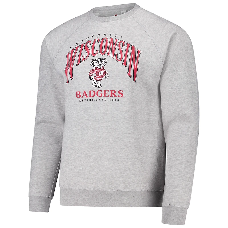Men's League Collegiate Wear Heather Gray Wisconsin Badgers Tall Arch Essential 2.0 Pullover Sweatshirt