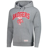 Men's Mitchell & Ness  Heather Gray Wisconsin Badgers Classic Arch Pullover Hoodie