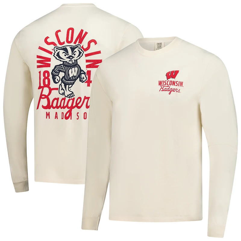 T-shirt à manches longues pour homme, motif mascotte des Wisconsin Badgers, couleurs naturelles et confortables