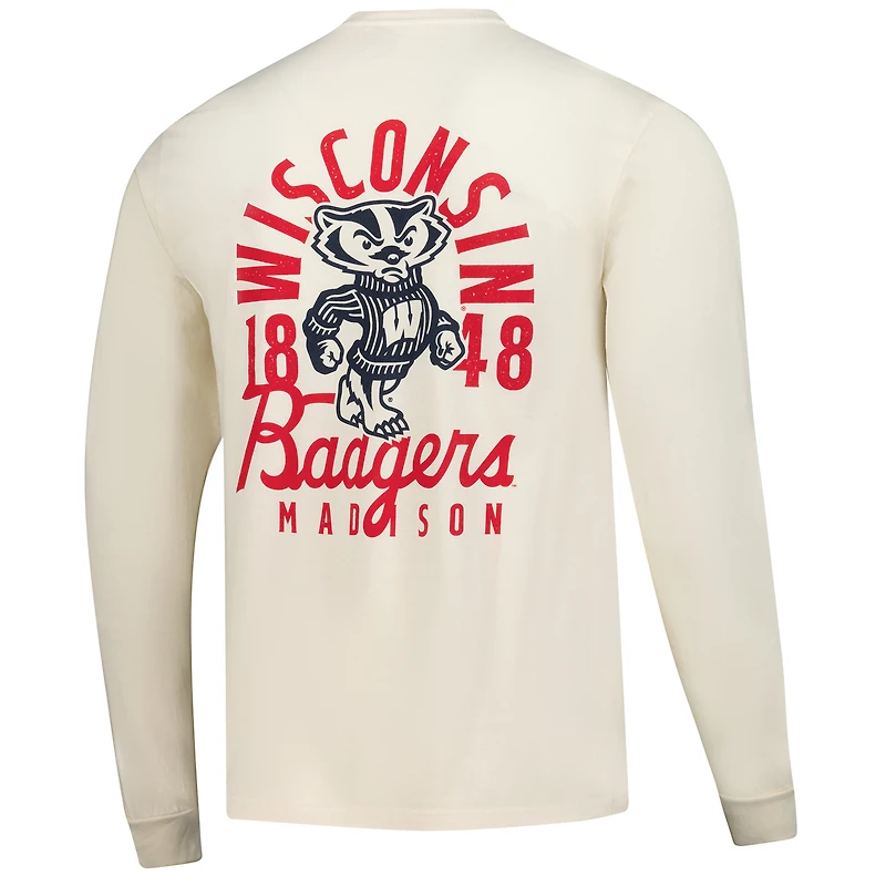 T-shirt à manches longues pour homme, motif mascotte des Wisconsin Badgers, couleurs naturelles et confortables