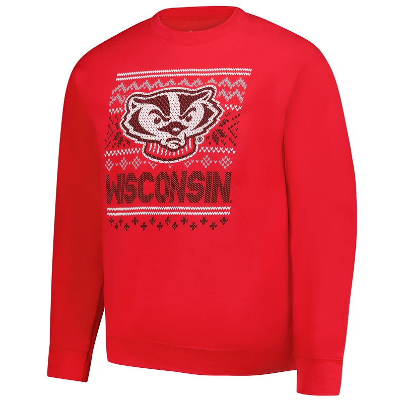 Men's  Red Wisconsin Badgers Holiday Fleece Sweatshirt