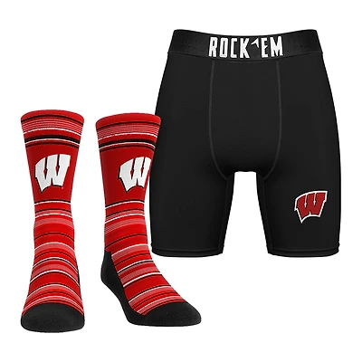 Men's Rock Em Socks Wisconsin Badgers Primary Crew & Boxer Briefs Combo Pack