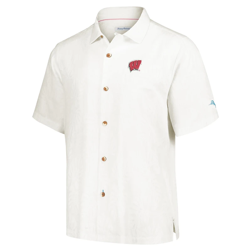 Men's Tommy Bahama Cream Wisconsin Badgers Castaway Game Camp Button-Up Shirt