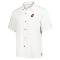 Men's Tommy Bahama Cream Wisconsin Badgers Castaway Game Camp Button-Up Shirt