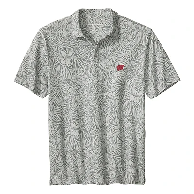 Polo Tommy Bahama gris Wisconsin Badgers IslandZone Wild Hibiscus Tri-Blend pour homme