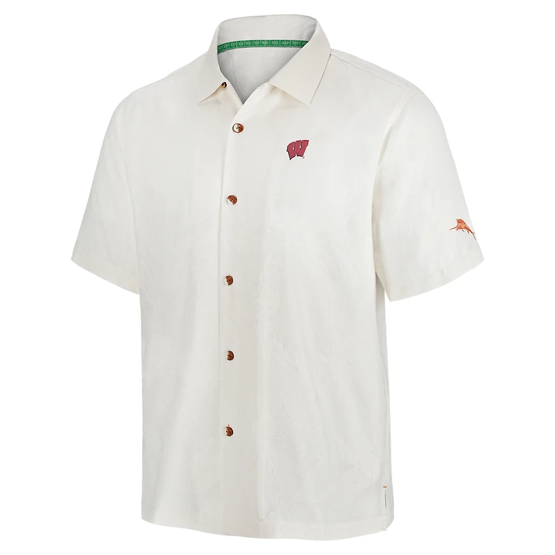 Chemise boutonnée blanche pour homme Tommy Bahama Wisconsin Badgers Coconut Matchup Camp