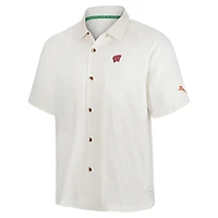 Chemise boutonnée blanche pour homme Tommy Bahama Wisconsin Badgers Coconut Matchup Camp