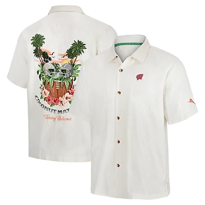 Chemise boutonnée blanche pour homme Tommy Bahama Wisconsin Badgers Coconut Matchup Camp