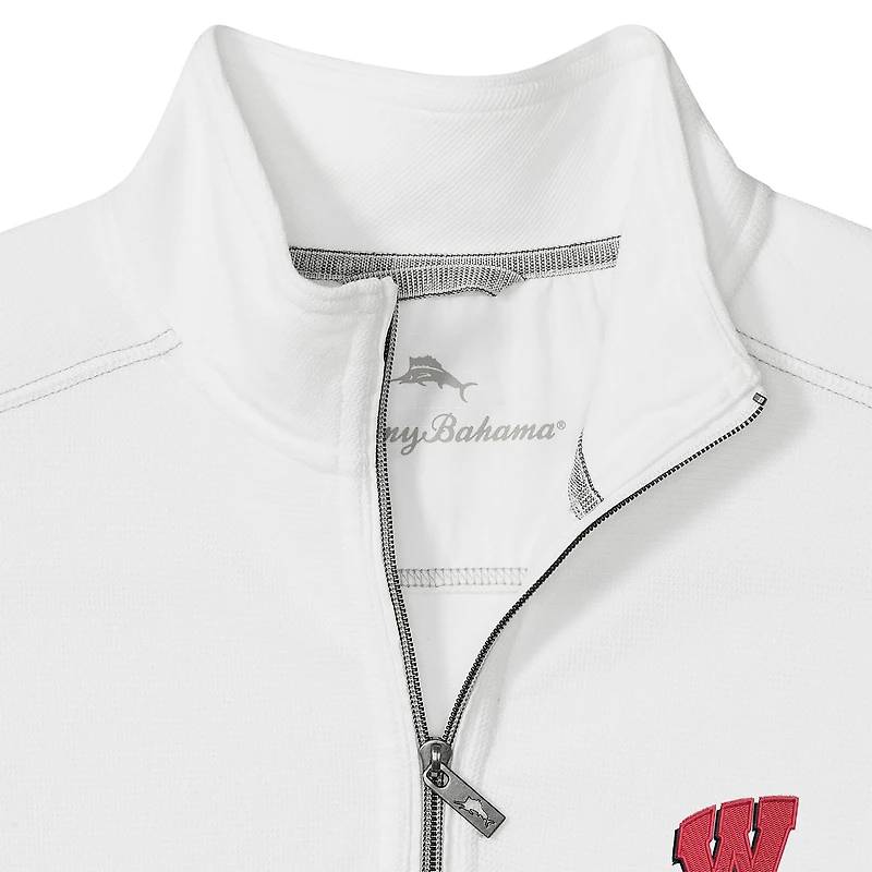 Veste demi-zip Tommy Bahama blanche pour homme, Wisconsin Badgers, Montego Bay