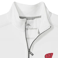 Veste demi-zip Tommy Bahama blanche pour homme, Wisconsin Badgers, Montego Bay