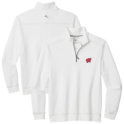 Veste demi-zip Tommy Bahama blanche pour homme, Wisconsin Badgers, Montego Bay