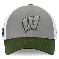 Men's Top of the World Gray/Green Wisconsin Badgers OHT Military Appreciation Badge Trucker Adjustable Hat