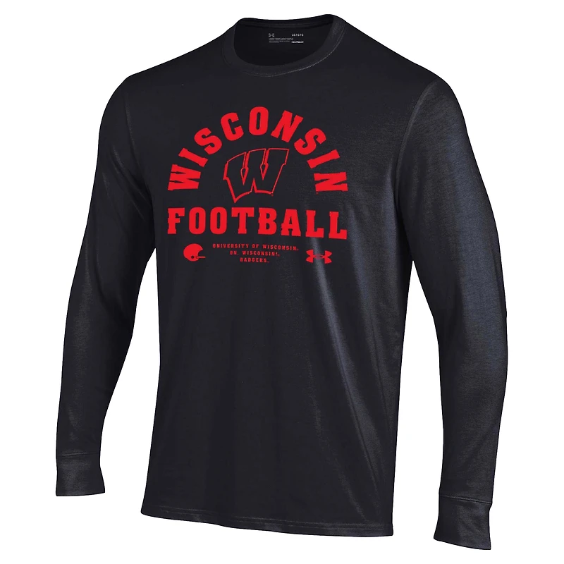 Men's Under Armour Wisconsin Badgers 2025 Sideline Football Performance Cotton Long Sleeve T-Shirt