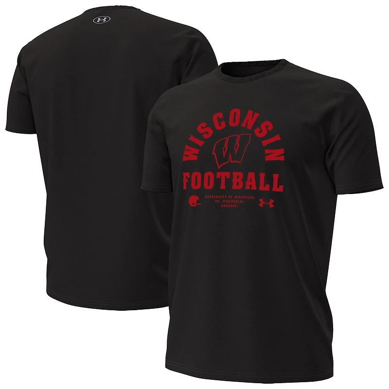 T-shirt de football américain Under Armour noir pour homme, équipe des Wisconsin Badgers 2025