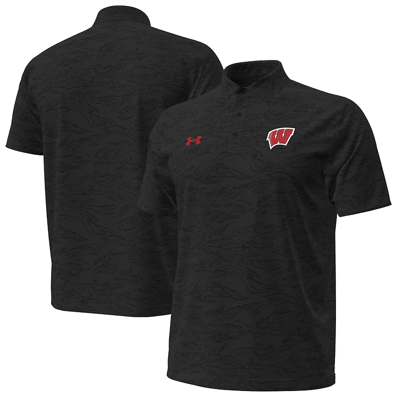 Polo jacquard camouflage noir Under Armour Wisconsin Badgers Drive pour homme