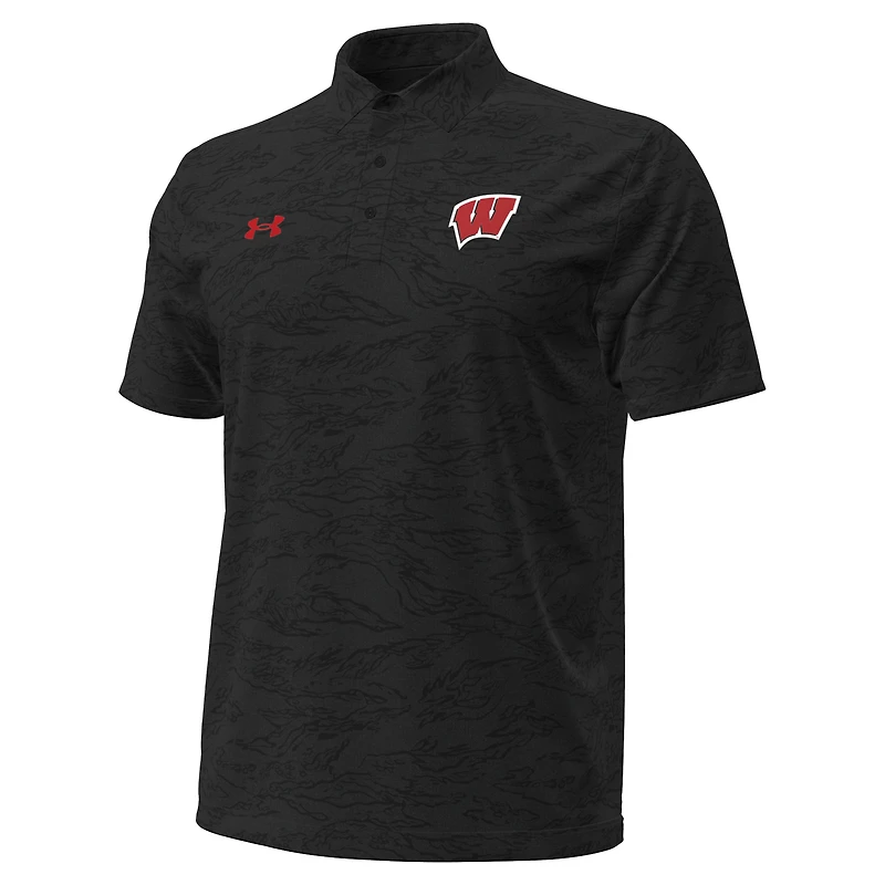Men's Under Armour Black Wisconsin Badgers Drive Camo Jacquard Polo