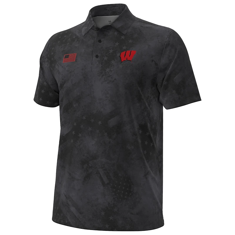 Polo ArmourFuse Freedom noir pour homme des Wisconsin Badgers d'Under Armour