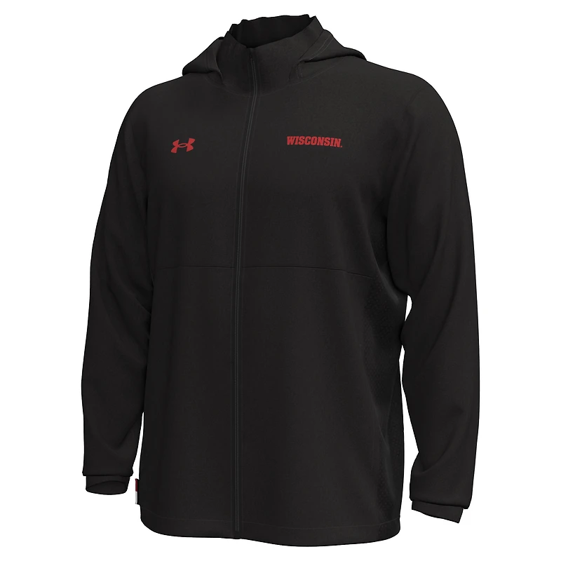 Veste à capuche zippée extensible Rival noire pour homme des Wisconsin Badgers d'Under Armour