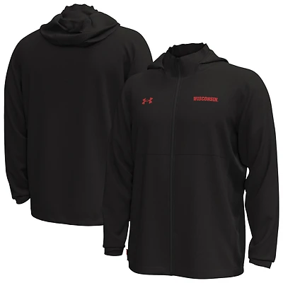Veste à capuche zippée extensible Rival noire pour homme des Wisconsin Badgers d'Under Armour