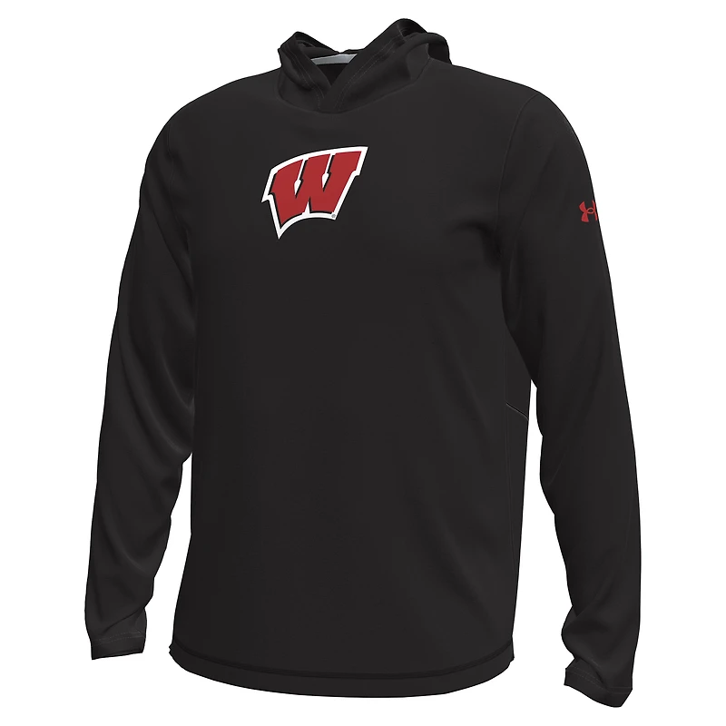 Men's Under Armour  Black Wisconsin Badgers Sideline Knockout Long-Sleeve Hooded T-Shirt