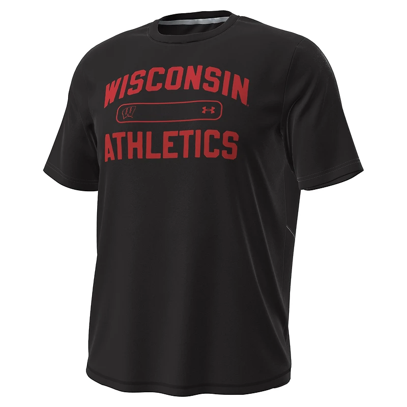 T-shirt noir Under Armour pour homme, Wisconsin Badgers, Sideline Knockout
