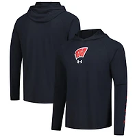 Men's Under Armour  Black Wisconsin Badgers Tech Stretch Long-Sleeve Hooded T-Shirt