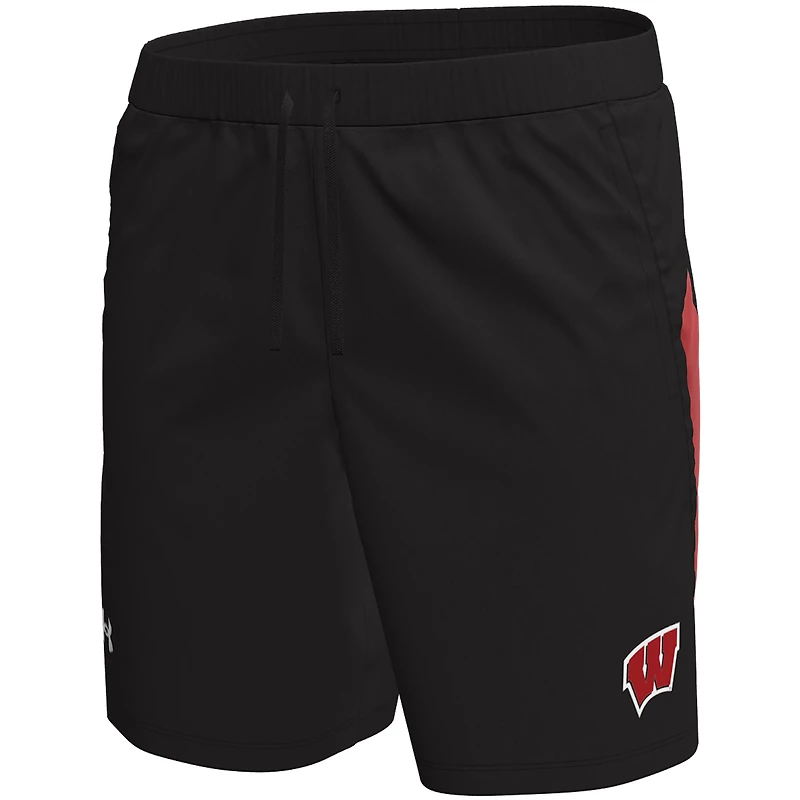 Short tissé noir Wisconsin Badgers Under Armour pour homme