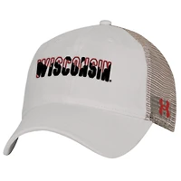 Casquette de camionneur ajustable Under Armour pour homme, couleur crème, Wisconsin Badgers College Essentials