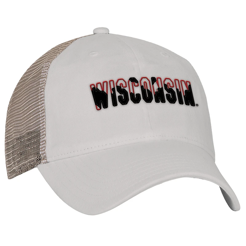 Casquette de camionneur ajustable Under Armour pour homme, couleur crème, Wisconsin Badgers College Essentials