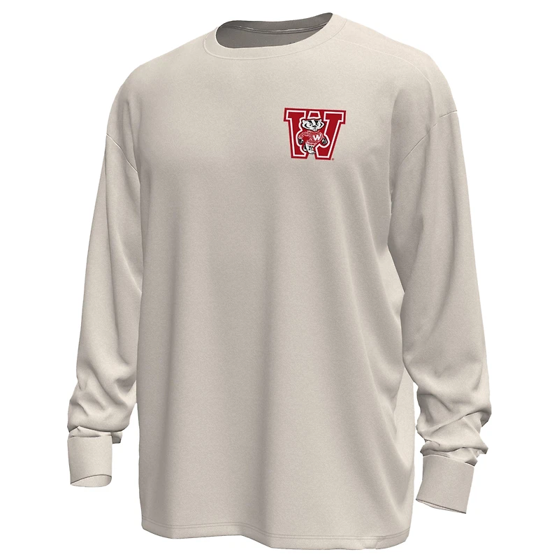 T-shirt à manches longues épais Under Armour pour homme, couleur crème, Wisconsin Badgers, Throwback Motion