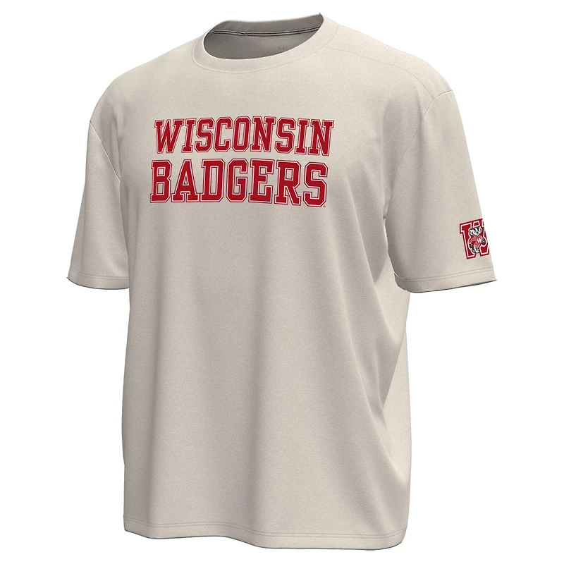 Men's Under Armour Cream Wisconsin Badgers Throwback Motion Heavyweight T-Shirt