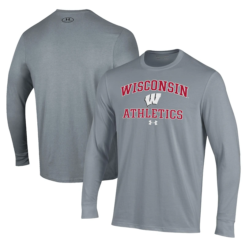 T-shirt à manches longues Under Armour gris Wisconsin Badgers Athletics Performance pour homme