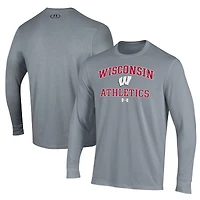 T-shirt à manches longues Under Armour gris Wisconsin Badgers Athletics Performance pour homme