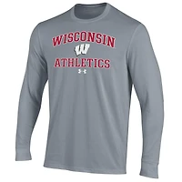 T-shirt à manches longues Under Armour gris Wisconsin Badgers Athletics Performance pour homme