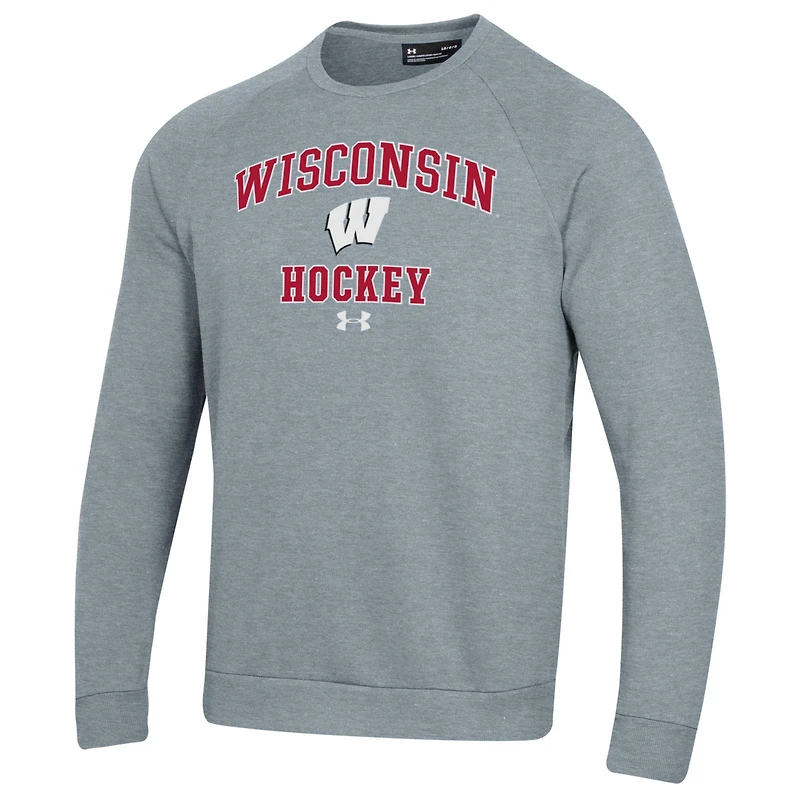 Men's Under Armour Gray Wisconsin Badgers Hockey All Day Arch Fleece Pullover Sweatshirt