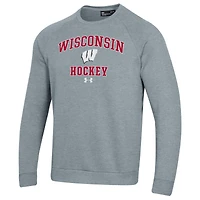 Men's Under Armour Gray Wisconsin Badgers Hockey All Day Arch Fleece Pullover Sweatshirt