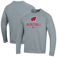 Sweat-shirt en molleton Raglan Basketball Rival gris Under Armour pour homme, Wisconsin Badgers
