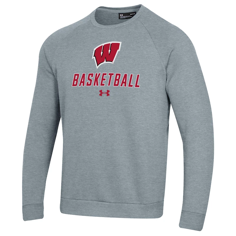 Sweat-shirt en molleton Raglan Basketball Rival gris Under Armour pour homme, Wisconsin Badgers